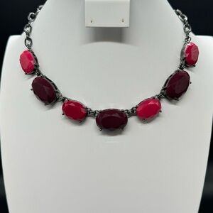Macy’s Ballet Gunmetal W/ faceted acrylic pieces dark pink and purple Necklace